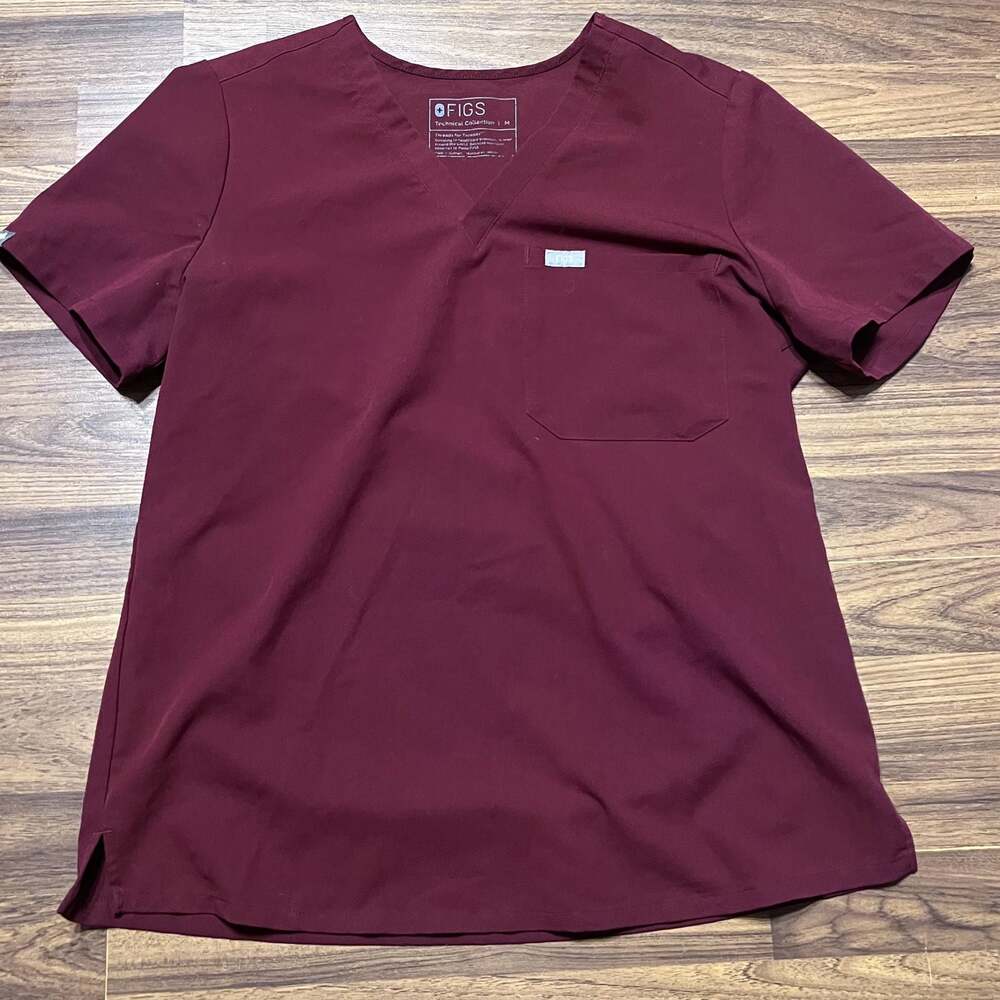 Figs Scrubs Top Burgundy Color Short Sleeves Sz M